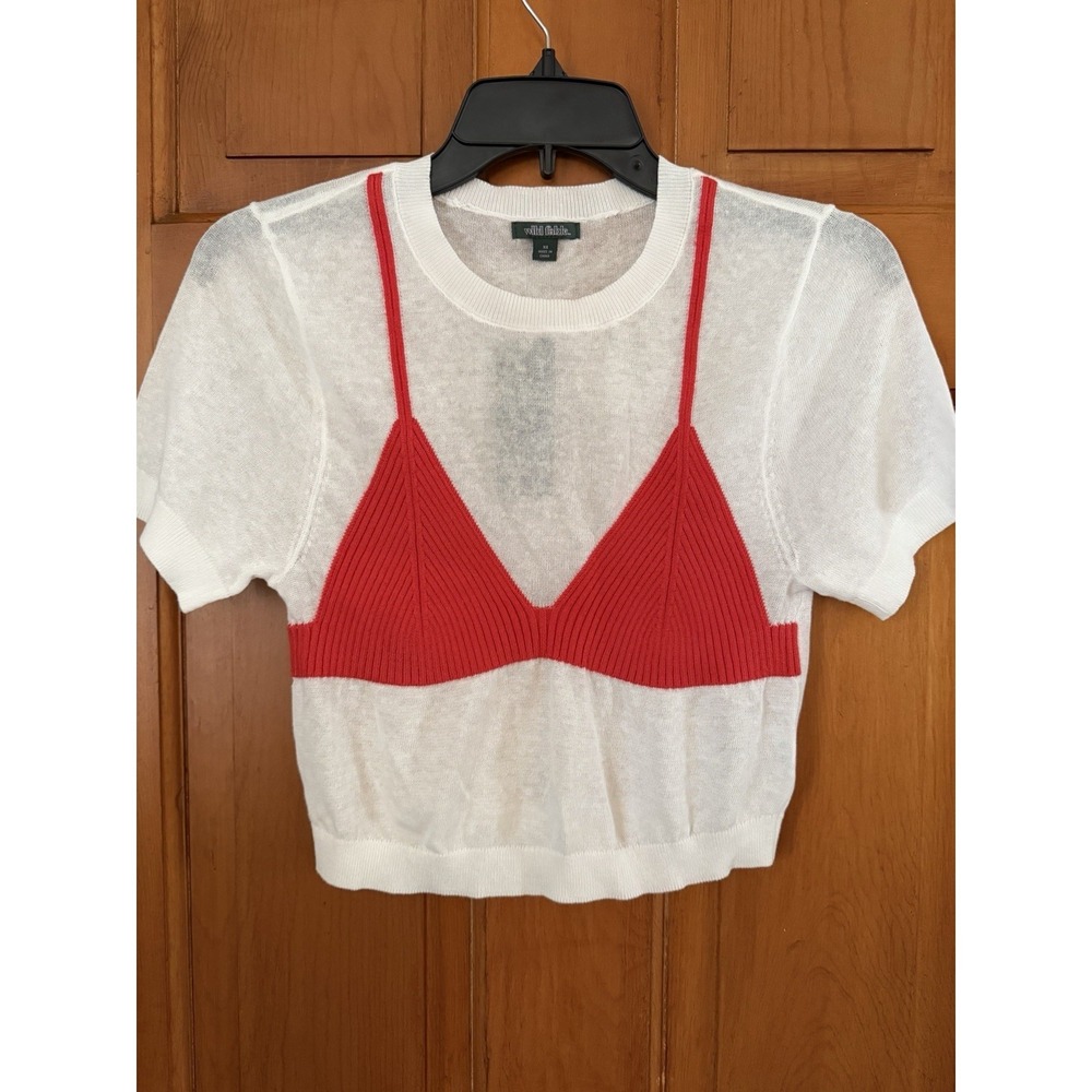 Women's Wild Fable White & Red Short Sleeve Pullover Bikini Crop Top Size XS